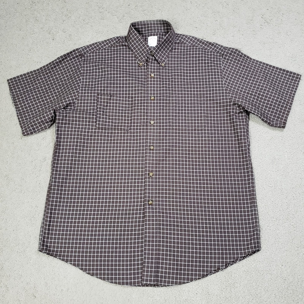 Brooks Brothers Shirt Men L Brown Grid Check Button Down Business Casual Outdoor